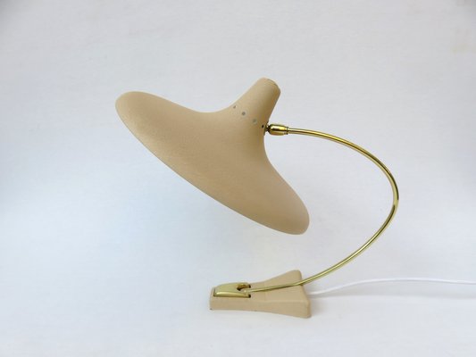 Witch's Hat Table Lamp in Brass with Dark Beige Shrink Varnish, Germany, 1950s-EY-980569