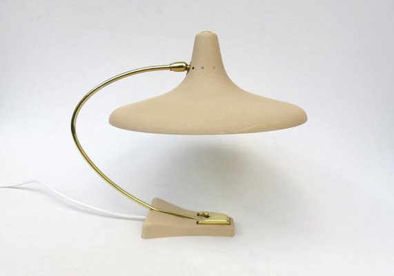 Witch's Hat Table Lamp in Brass with Dark Beige Shrink Varnish, Germany, 1950s-EY-980569