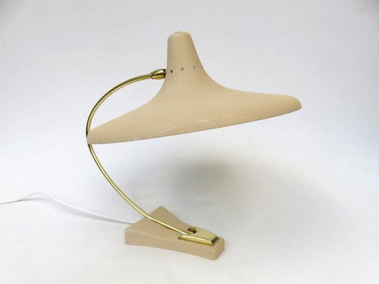 Witch's Hat Table Lamp in Brass with Dark Beige Shrink Varnish, Germany, 1950s-EY-980569