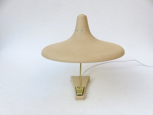 Witch's Hat Table Lamp in Brass with Dark Beige Shrink Varnish, Germany, 1950s-EY-980569