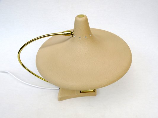 Witch's Hat Table Lamp in Brass with Dark Beige Shrink Varnish, Germany, 1950s-EY-980569