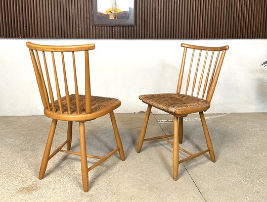 WKS Dining Chairs with Wickerwork Seats by Arno Lambrecht for Wk Möbel, Germany, 1950s, Set of 4-JP-1778622