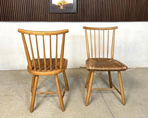 WKS Dining Chairs with Wickerwork Seats by Arno Lambrecht for Wk Möbel, Germany, 1950s, Set of 4-JP-1778622