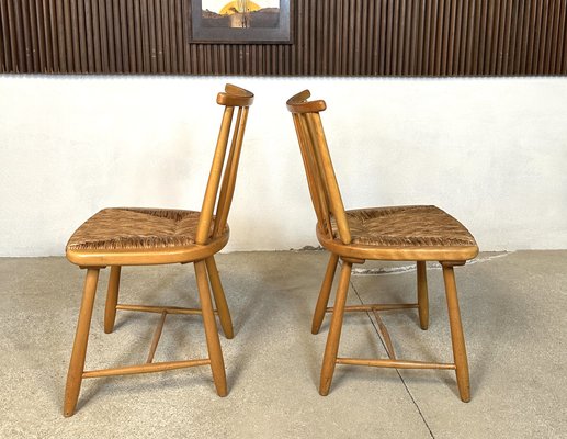 WKS Dining Chairs with Wickerwork Seats by Arno Lambrecht for Wk Möbel, Germany, 1950s, Set of 4-JP-1778622