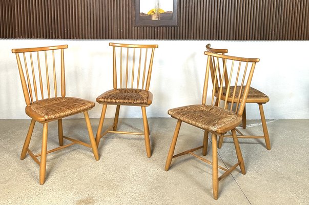 WKS Dining Chairs with Wickerwork Seats by Arno Lambrecht for Wk Möbel, Germany, 1950s, Set of 4-JP-1778622