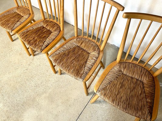 WKS Dining Chairs with Wickerwork Seats by Arno Lambrecht for Wk Möbel, Germany, 1950s, Set of 4-JP-1778622