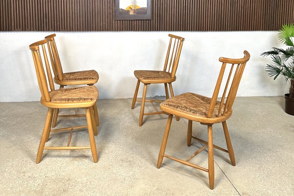 WKS Dining Chairs with Wickerwork Seats by Arno Lambrecht for Wk Möbel, Germany, 1950s, Set of 4-JP-1778622