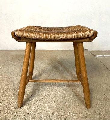 WKS Stool with Wickerwork Seat by Arno Lambrecht for Wk Möbel, Germany, 1950s-JP-1779538