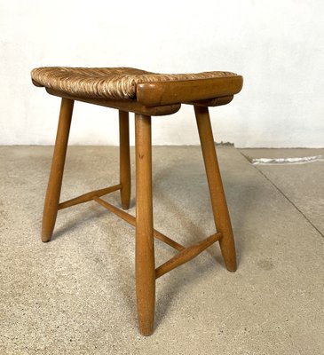 WKS Stool with Wickerwork Seat by Arno Lambrecht for Wk Möbel, Germany, 1950s-JP-1779538