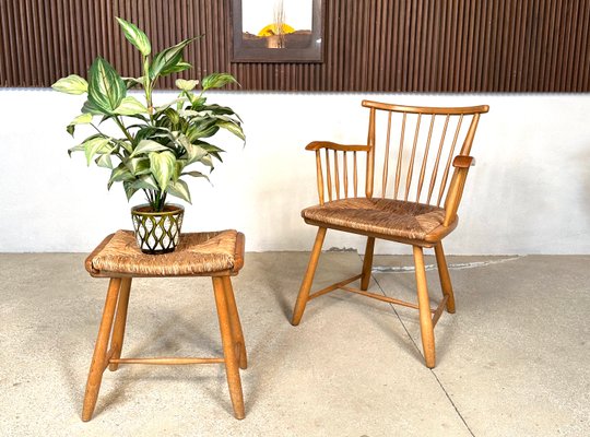 WKS Stool with Wickerwork Seat by Arno Lambrecht for Wk Möbel, Germany, 1950s-JP-1779547