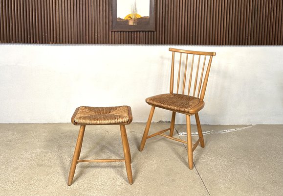 WKS Stool with Wickerwork Seat by Arno Lambrecht for Wk Möbel, Germany, 1950s-JP-1779538