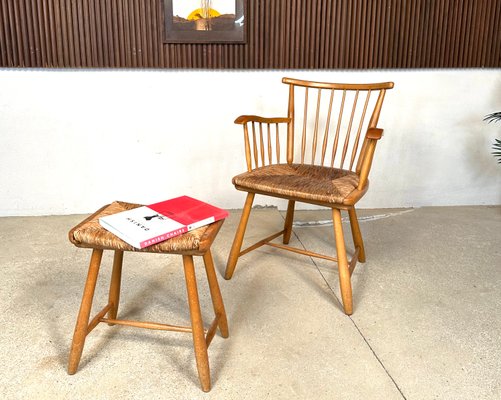 WKS Stool with Wickerwork Seat by Arno Lambrecht for Wk Möbel, Germany, 1950s-JP-1779547