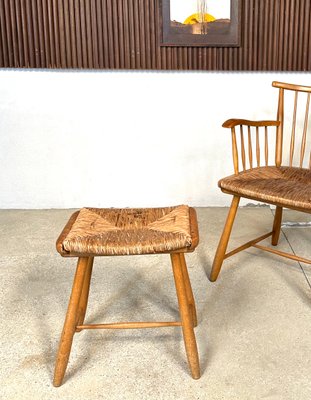 WKS Stool with Wickerwork Seat by Arno Lambrecht for Wk Möbel, Germany, 1950s-JP-1779547