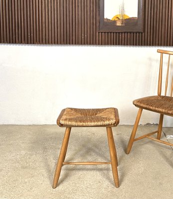 WKS Stool with Wickerwork Seat by Arno Lambrecht for Wk Möbel, Germany, 1950s-JP-1779538