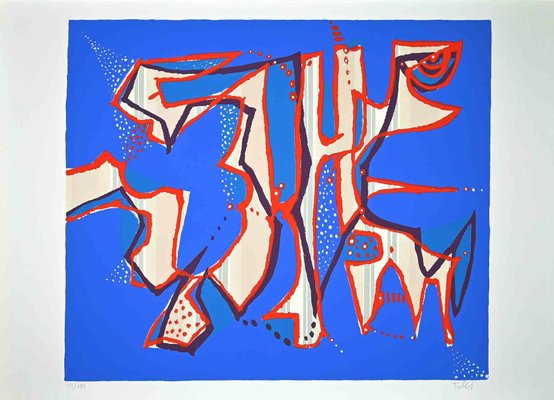 Wladimiro Tulli, Composition in Blue, Original Colored Screenprint, 1970s-ZCI-972108