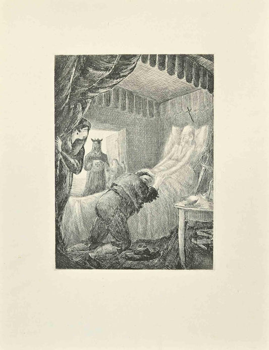 Wladyslaw Jahl, Don Quixote in The Bed, Etching, 1951