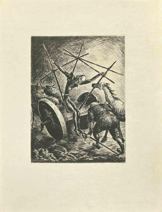 Wladyslaw Jahl, Don Quixote on Chariot, Etching, 1951