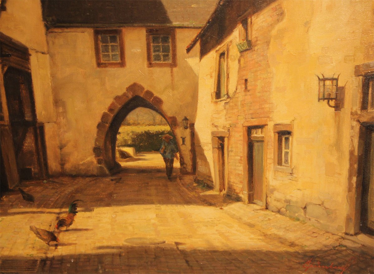 Wolfgang Grünberg, North Gate in Kronenburg, Mid-20th Century, Oil on Canvas, Framed