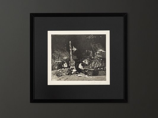 Wolfgang Werkmeister, Under Water, 1971, Black & White Etching on Paper, Framed-GPP-1079898