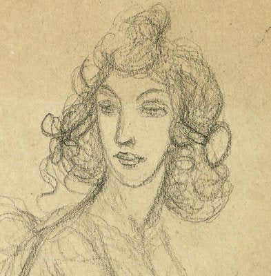 Woman Bust - Pencil on Paper by A. Mérodack-Jeanneau Late 19th Century-ZCI-761846