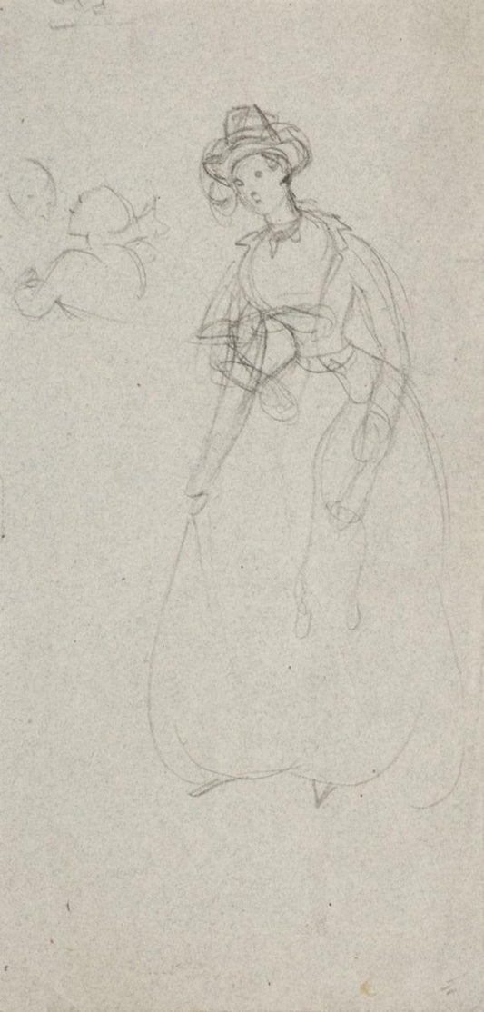 Woman Figure Pencil on Paper by Edmund De Beaumont, 1853