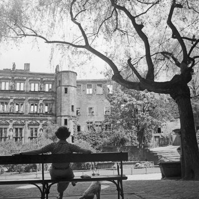 Woman on Bench in Front of Heidelberg Castle, Germany 1936, Printed 2021-DYV-990676