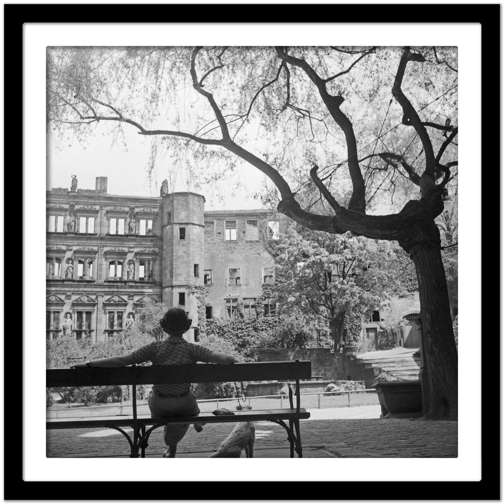 Woman on Bench in Front of Heidelberg Castle, Germany 1936, Printed 2021