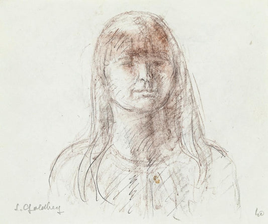 Woman- Original Pencil and Pastel Drawing by S. Goldberg - Mid 20th Century Mid 20th Century