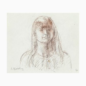 Woman- Original Pencil and Pastel Drawing by S. Goldberg - Mid 20th Century Mid 20th Century-ZCI-758140