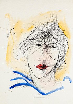 Woman's Face - Original Lithography by Mario Ceriacca - Late 20th Century Late 20th Century-ZCI-761400