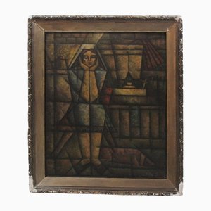 Woman Thinking, Oil on Canvas, Framed-IJR-1240264