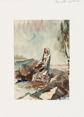 Woman Watercolor on Paper by Pierre Laurent Brenot-ZCI-773195