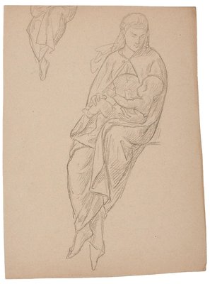 Woman with a Child - Original Drawing in Pencil - Early 20th Century Early 20th Century-ZCI-758481