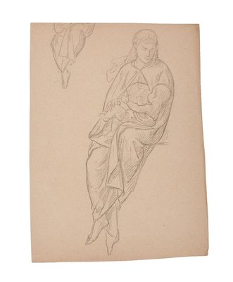 Woman with a Child - Original Drawing in Pencil - Early 20th Century Early 20th Century-ZCI-758481