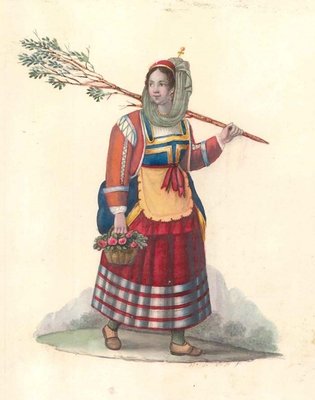 Woman with Flowers - Watercolor by M. De Vito - 1820 ca. 1820 c.a.-ZCI-757848