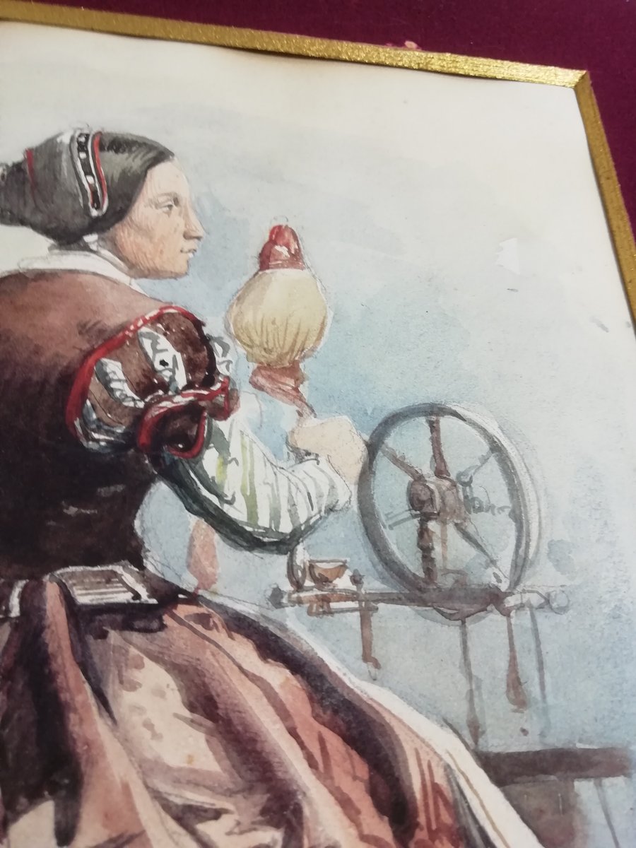 Woman Working at the Spinning Wheel, Late 19th Century, Watercolour