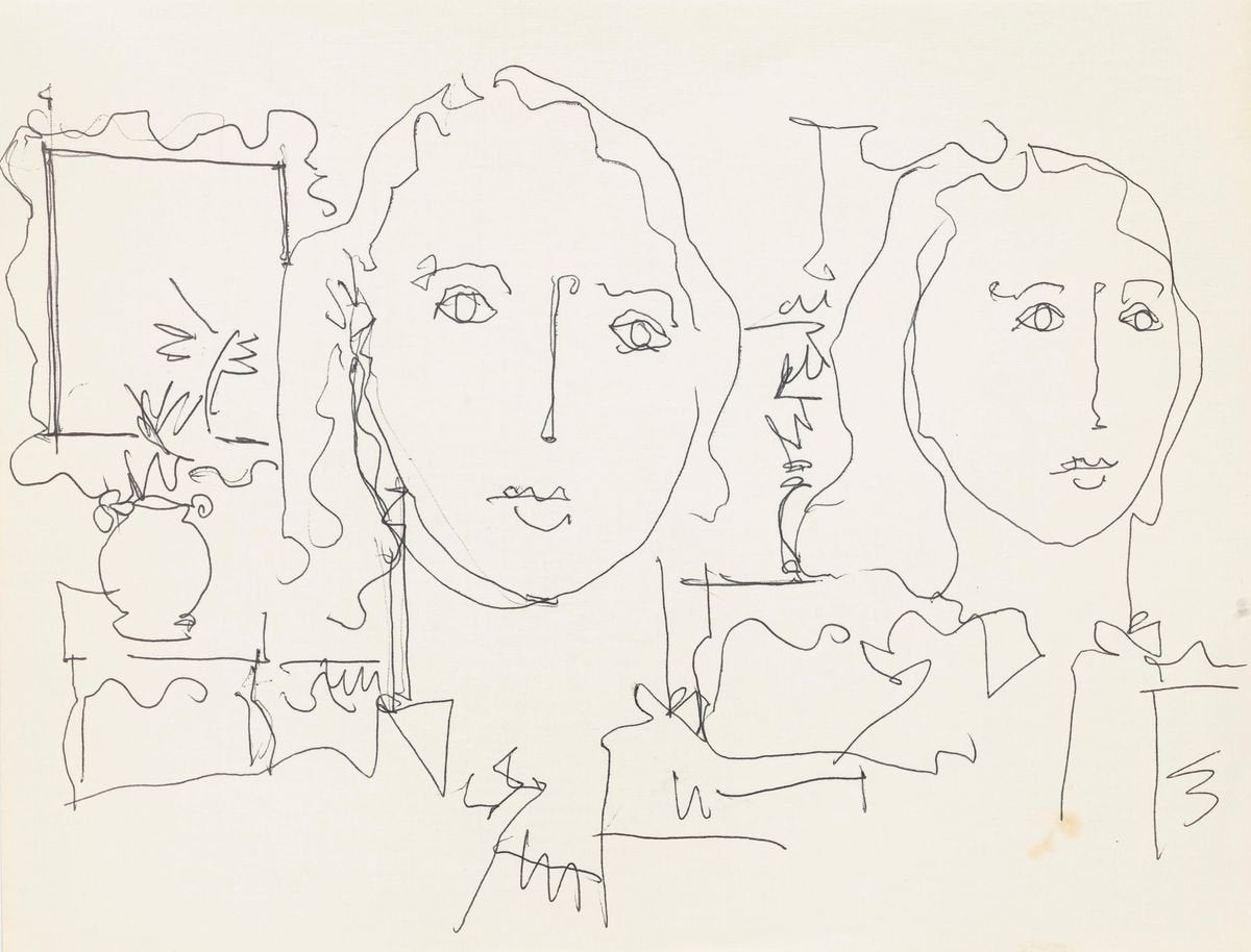 Women - 4 Original Pen Drawing on Paper - Mid 20th Century Mid 20th century