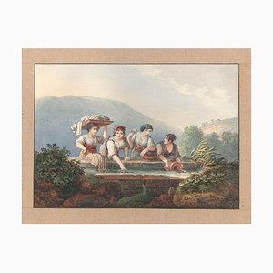 Women at the Source - Watercolor by an Italian School Artist of 19th Century Mid 19th Century-ZCI-759798