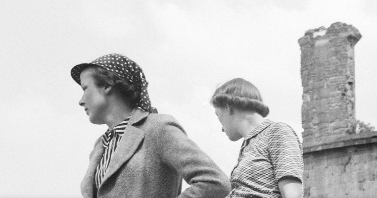 Women, Dog at Heidelberg Castle on River Neckar, Germany 1936, Printed 2021-DYV-990657