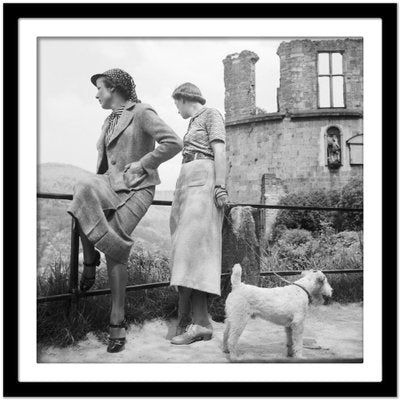 Women, Dog at Heidelberg Castle on River Neckar, Germany 1936, Printed 2021-DYV-990657