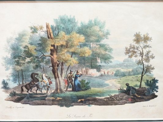 Womens Shooting Lesson, France, 19th-Century, Lithograph, Frame-FSD-1098210