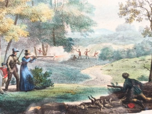 Womens Shooting Lesson, France, 19th-Century, Lithograph, Frame-FSD-1098210