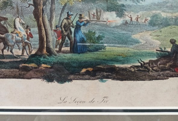 Womens Shooting Lesson, France, 19th-Century, Lithograph, Frame-FSD-1098210