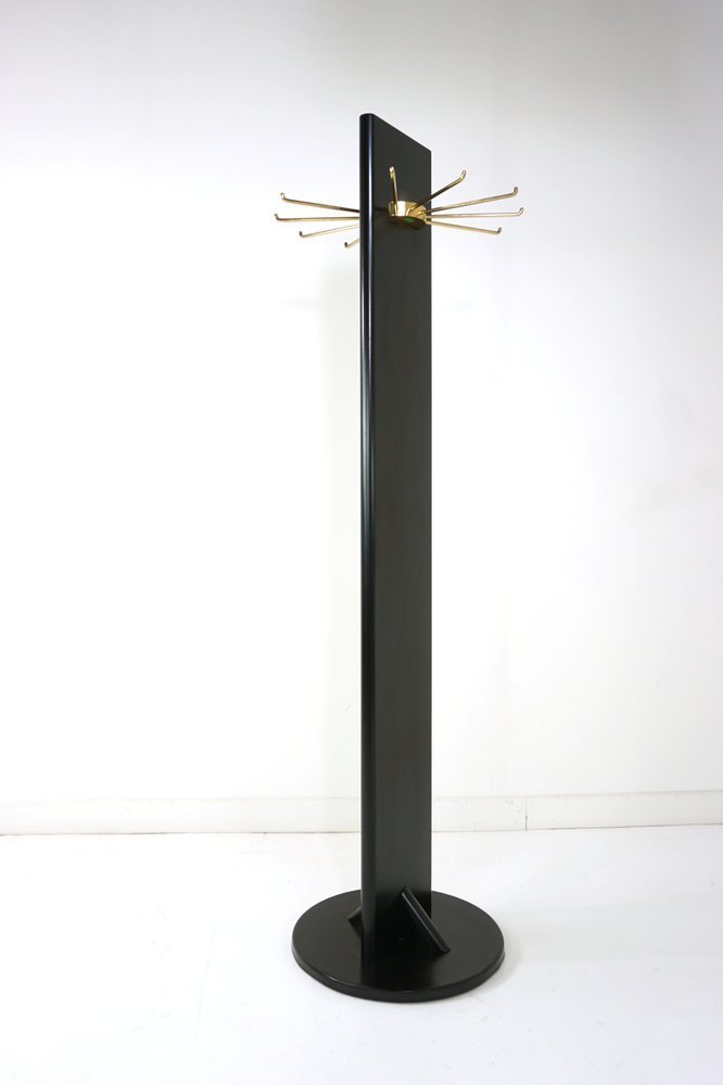 Wood and Black Lacquered Brass Swivel Coat Rack, 1960s