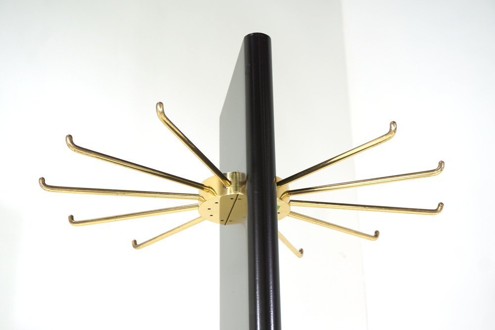 Wood and Black Lacquered Brass Swivel Coat Rack, 1960s