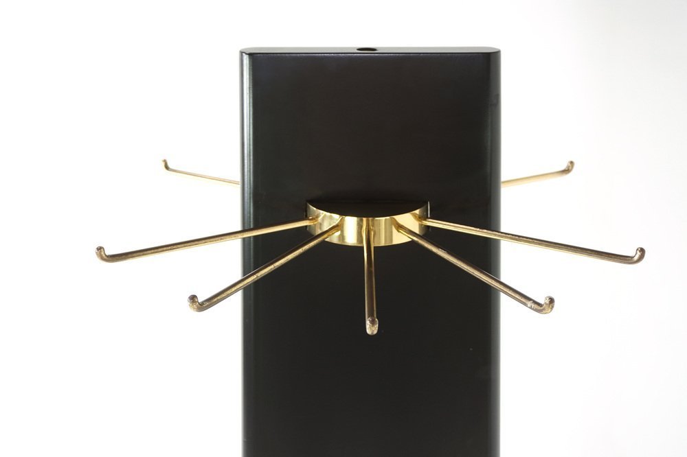 Wood and Black Lacquered Brass Swivel Coat Rack, 1960s