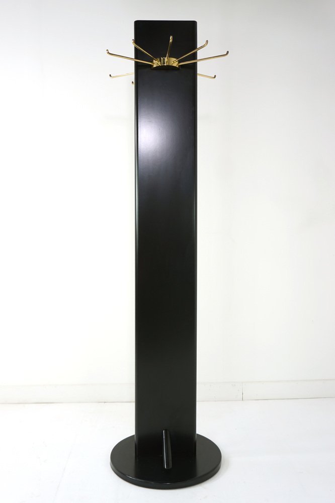 Wood and Black Lacquered Brass Swivel Coat Rack, 1960s