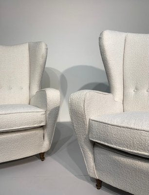 Wood and Bouclé Fabric Armchairs, 1950s-KCF-901257