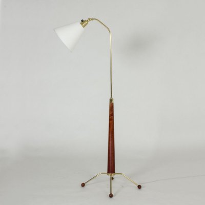 Wood and Brass Floor Lamp from Uppsala Armatur, 1950s-NL-772708