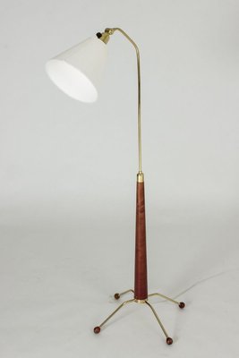 Wood and Brass Floor Lamp from Uppsala Armatur, 1950s-NL-772708